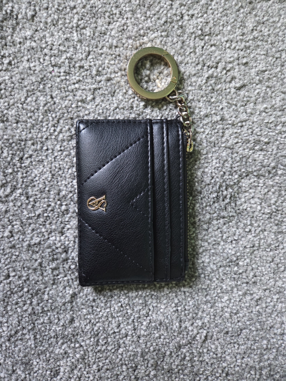 Victoria's Secret Black Leather Card Case with Gold Keyring